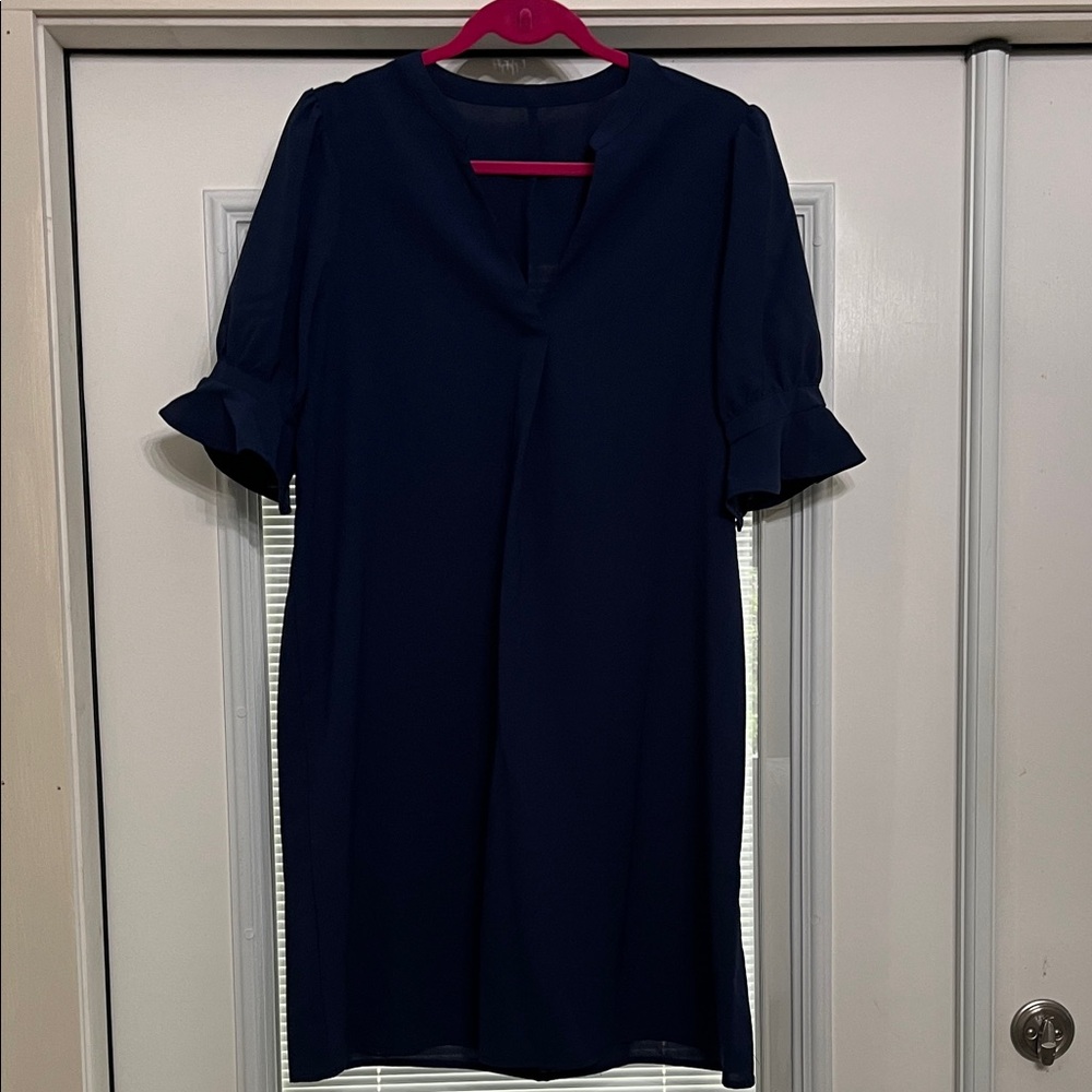 SHEIN Dark Blue Midi Dress with Ruffle Detail